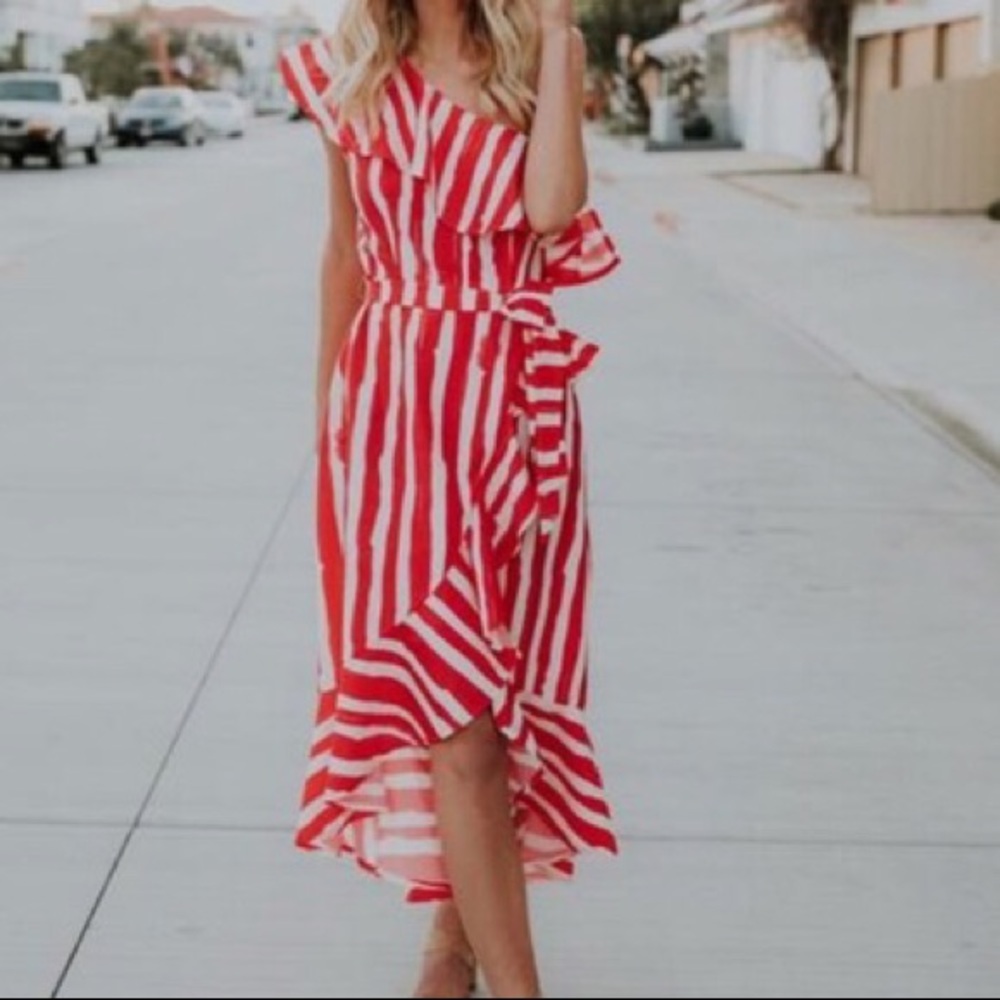 Vici Collection Red stripe ruffle dress small